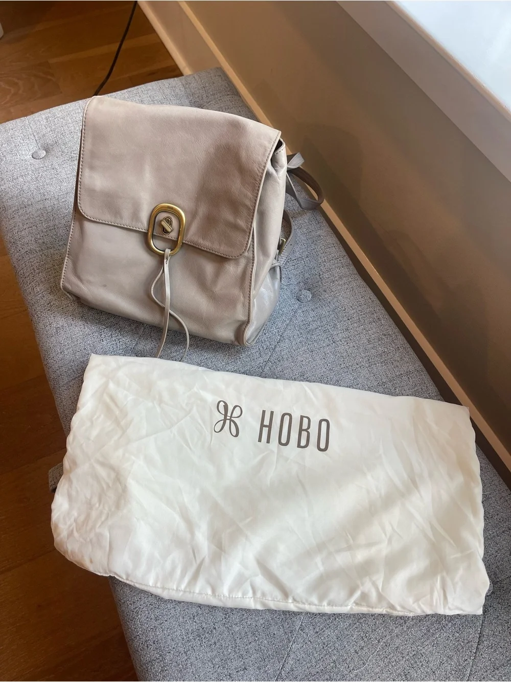 HOBO Backpack in Light Beige with Gold Tone Hardware